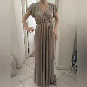 Baltic Born Metallic Taupe Maxi Dress Ribbed SOFT Glamorous Sz. SM STRETCHY